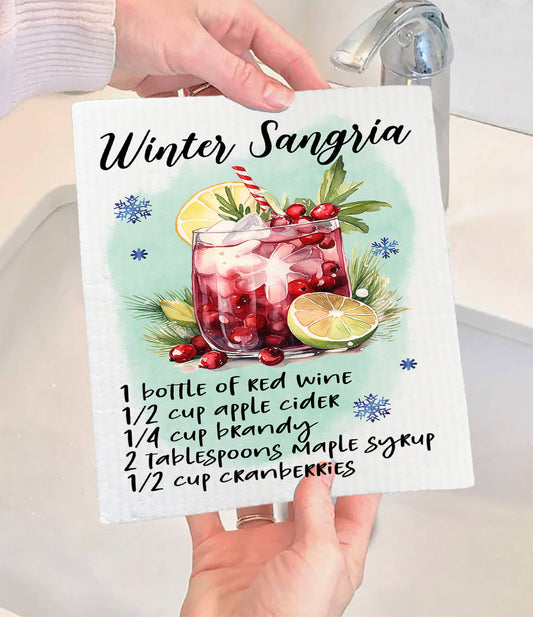 Christmas Cocktail Winter Sangria Recipe Swedish Dishcloth (Set of 2)