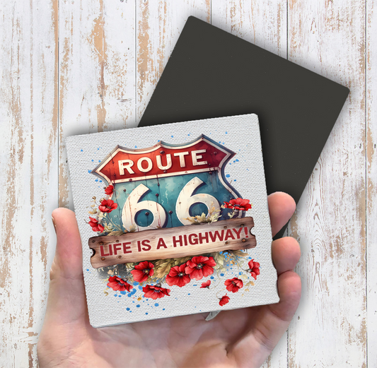 Route 66 Life is a Highway  Magnet Fridge (Set of 2)