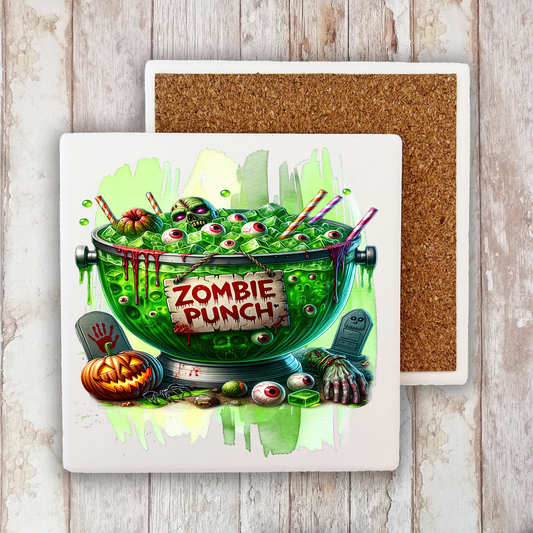 Halloween Zombie Punch Stone Coaster (Set of 2)