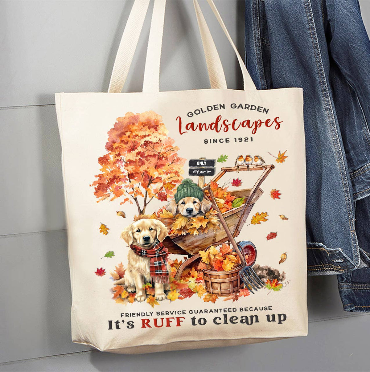 Autumn Fall Golden Retriever Gardens Canvas Tote Bag