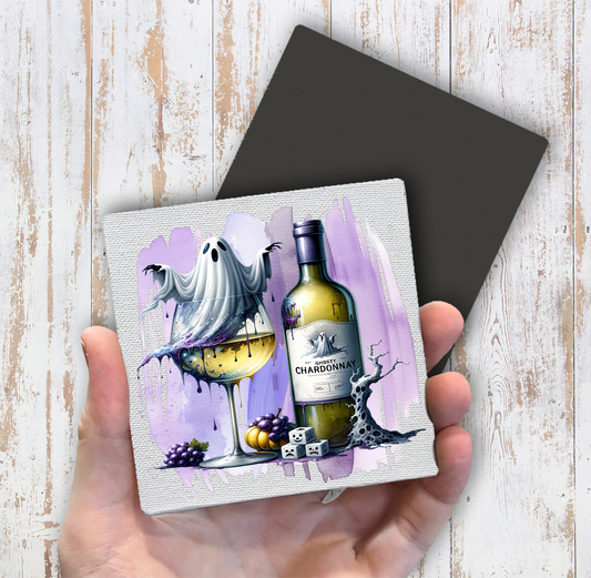 Halloween Gostly Chardonnay Magnet Fridge (Set of 2)