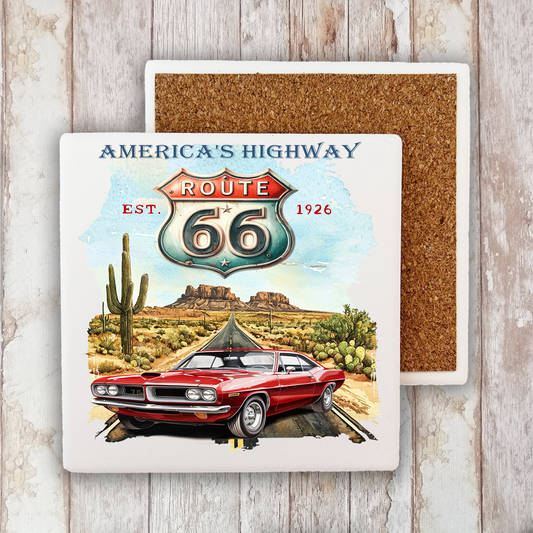 Route 66 America's Highway  Stone Coaster (Set of 2)