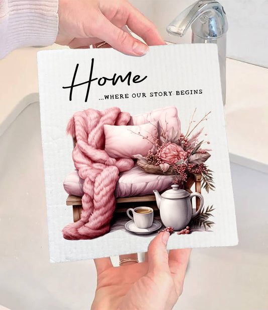 Set of 2 - Home where our story begins SWEDISH DISH CLOTH