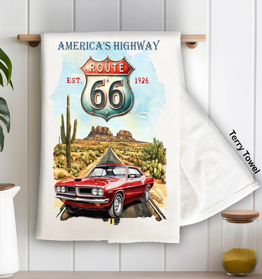 Route 66 America's Highway  Kitchen Terry Towel