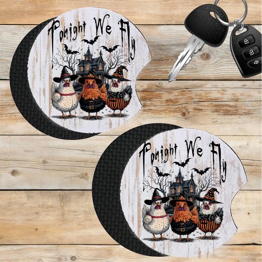 Car Coaster Halloween Chickens Tonight We Fly