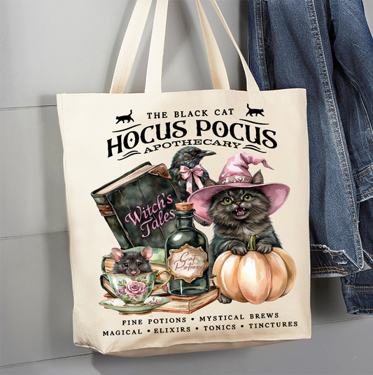 Halloween Hocus Pocus Black Cat Canvas Tote Bag