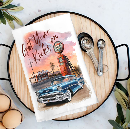 Route 66 Get Your Kicks Gas Pump  Tea Towel