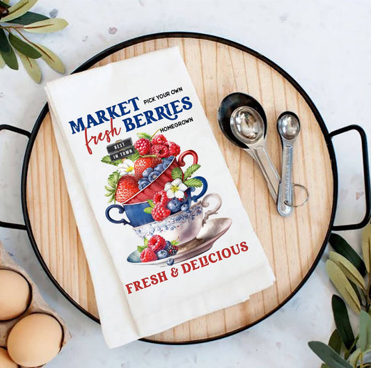 Farmers Market Fresh Berries Flour Sack Tea Towel