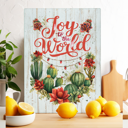 Glass Cutting Board Christmas Joy to the World Cactus