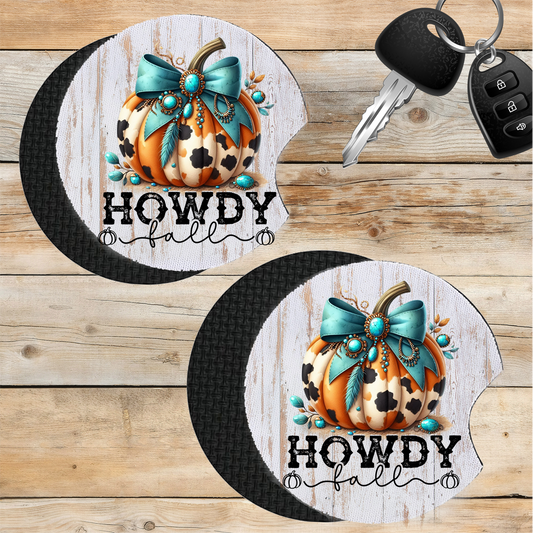 Car Coaster  Howdy Fall Turquoise Pumpkin