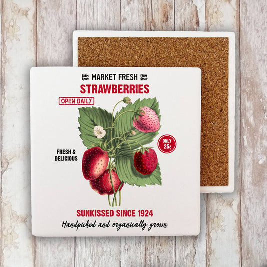 Farm Fresh Summer Strawberries Stone Coaster