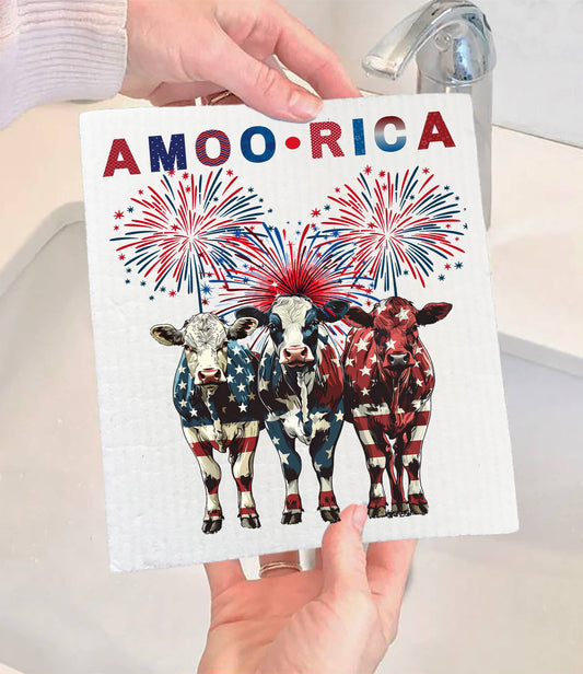 Patriotic Cow Amoo-rica Swedish Dishcloth (Set of 2)