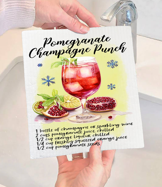 Christmas Cocktail Pomegrante Punch Swedish Dishcloth (Set of 2)