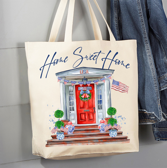 Patriotic Red Door Home Sweet Home  Canvas Tote Bag