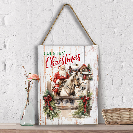 Country Christmas Santa Riding Horse Wall Decor