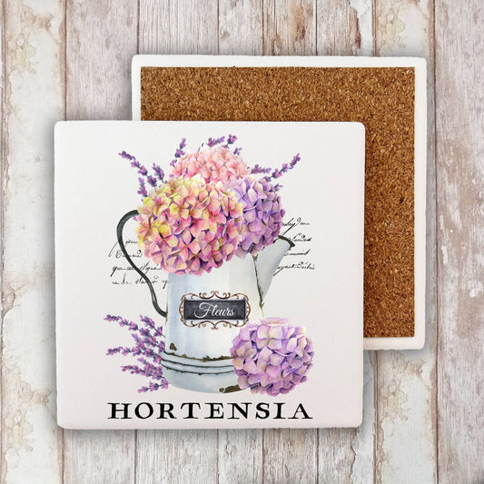 Farmhouse Paris Hydrangea Flowers  Stone Coaster