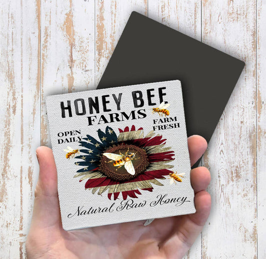 Honey Bee Patriotic Sunflower Magnet Fridge - Sets of 2