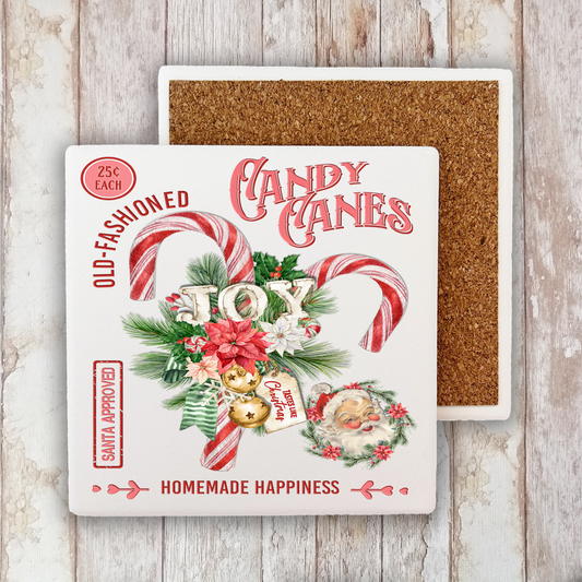 Christmas Old Fashion Candy Cane Stone Coaster (Set of 2)
