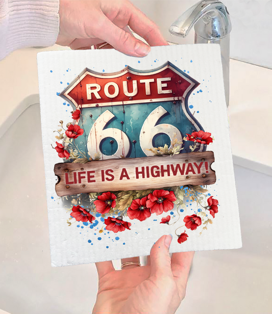 Route 66 Life is a Highway  Swedish Dishcloth (Set of 2)