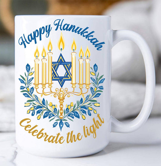 Happy Hanukkah Menorah Star Coffee Mug