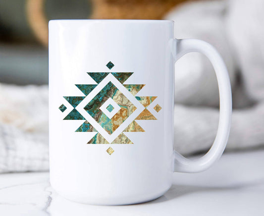 Western Blue Aztec Cactus Southwestern Coffee Mug
