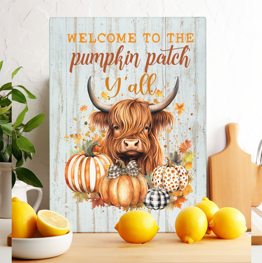 Glass Cutting Board Fall Highland Cow Y'All Pumpkins