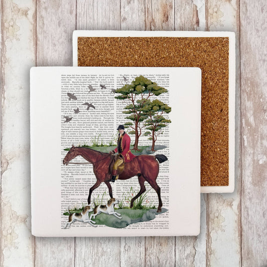Vintage Fox Hunting Horses Stone Coaster