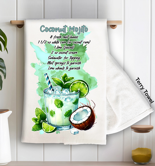 Summer Cocktail Coconut Mojito Kitchen Terry Towel