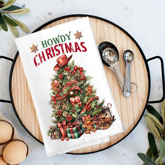 Western Howdy Christmas Tree Tea Towel