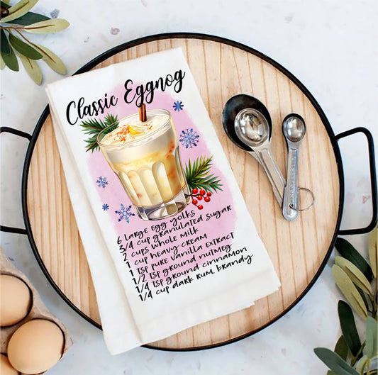 Christmas Cocktail Classic Eggnog Recipe Tea Towel