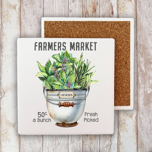 Fresh Picked Herbs Farmers Market, Stone Coaster