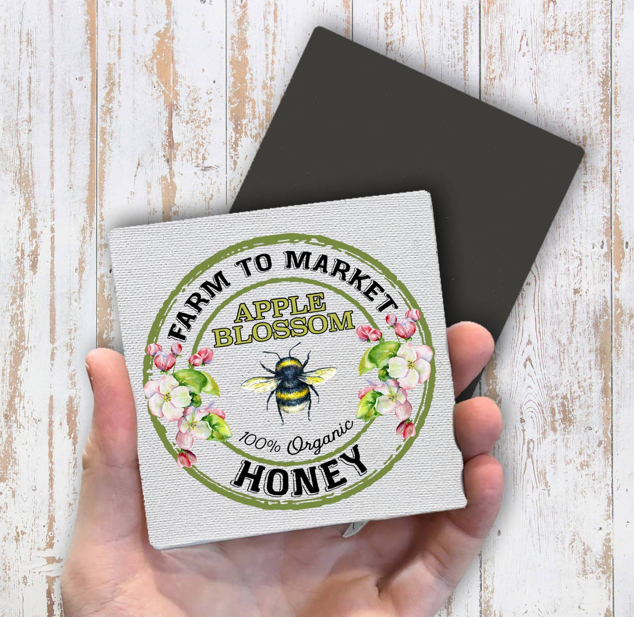 Apple Blossom Honey Bee Farm to Market, Magnet Fridge - Sets of 2