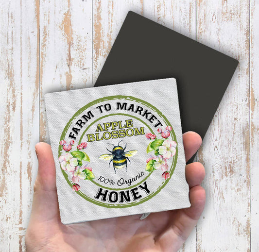 Apple Blossom Honey Bee Farm to Market, Magnet Fridge - Sets of 2