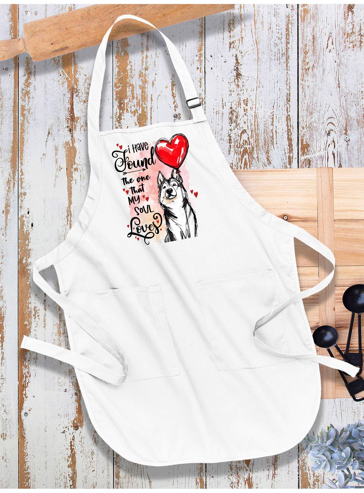 Dog Husky Found My Love Valentine Apron