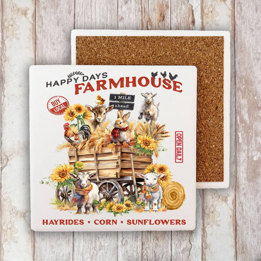 Autumn Fall Goats Farmhouse Stone Coaster-Sets of 2