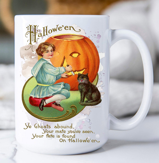 Halloween Vintage Pumpkin Black Cat Coffee Mug