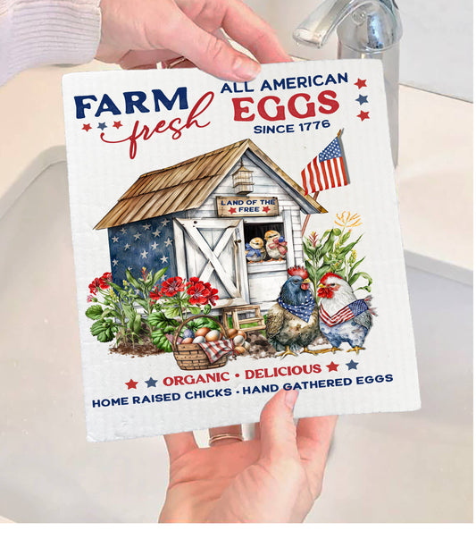 Farmhouse 4th of July Patriotic Chickens Swedish Dishcloth-Set of 2