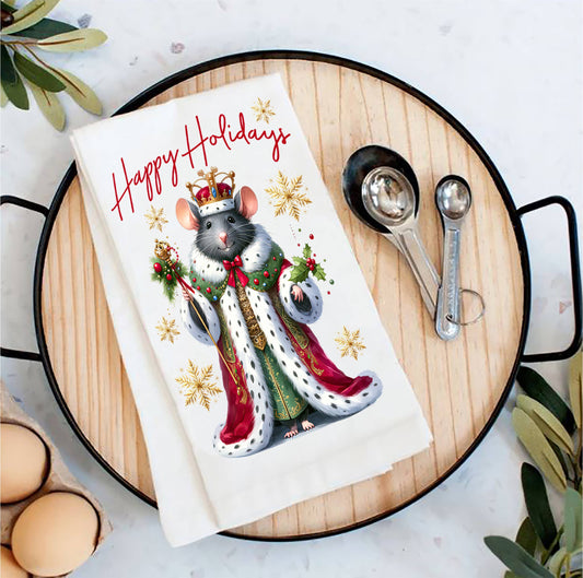 Christmas Mouse Happy Holidays Tea Towel