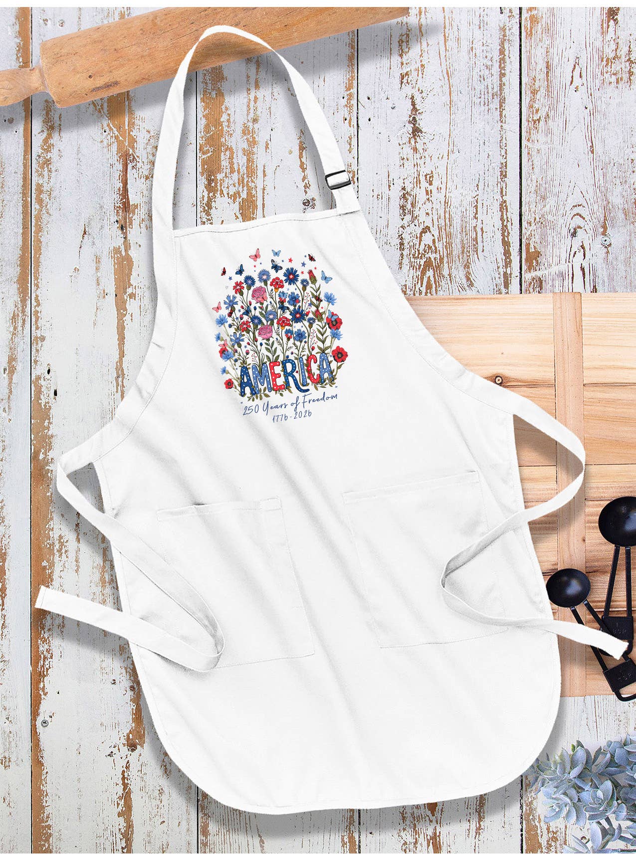 Patriotic Flowers 250 Anniversary America Apron