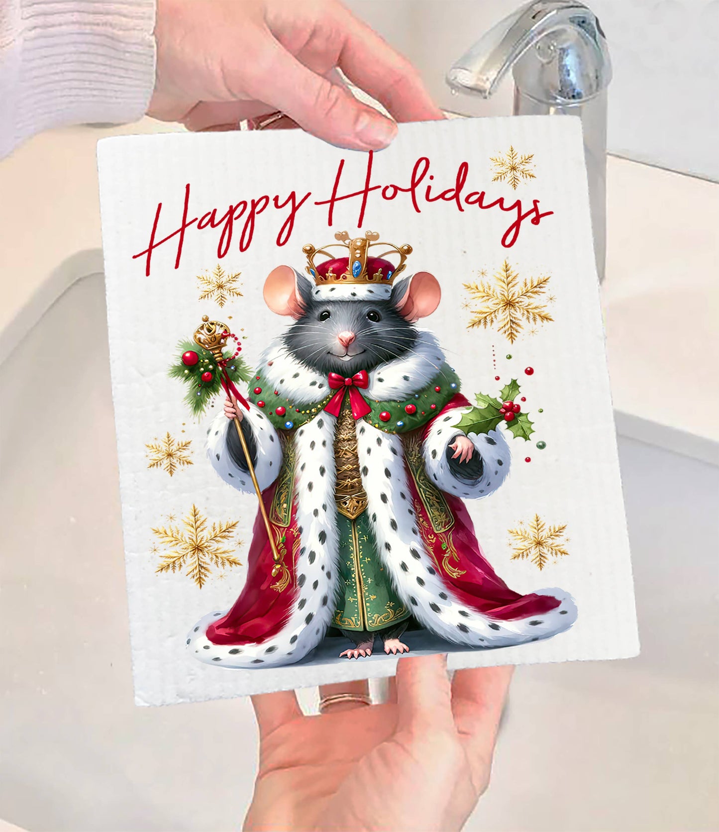 Christmas Mouse Happy Holidays Swedish Dishcloth (Set of 2)