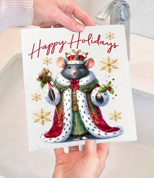 Christmas Mouse Happy Holidays Swedish Dishcloth (Set of 2)