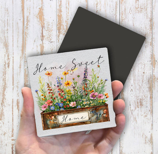 Home Sweet Home Country Field Flowers Magnet Fridge - Sets of 2