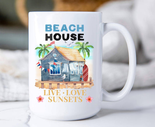 Beach House Ocean Sand Sunsets Coffee Mug