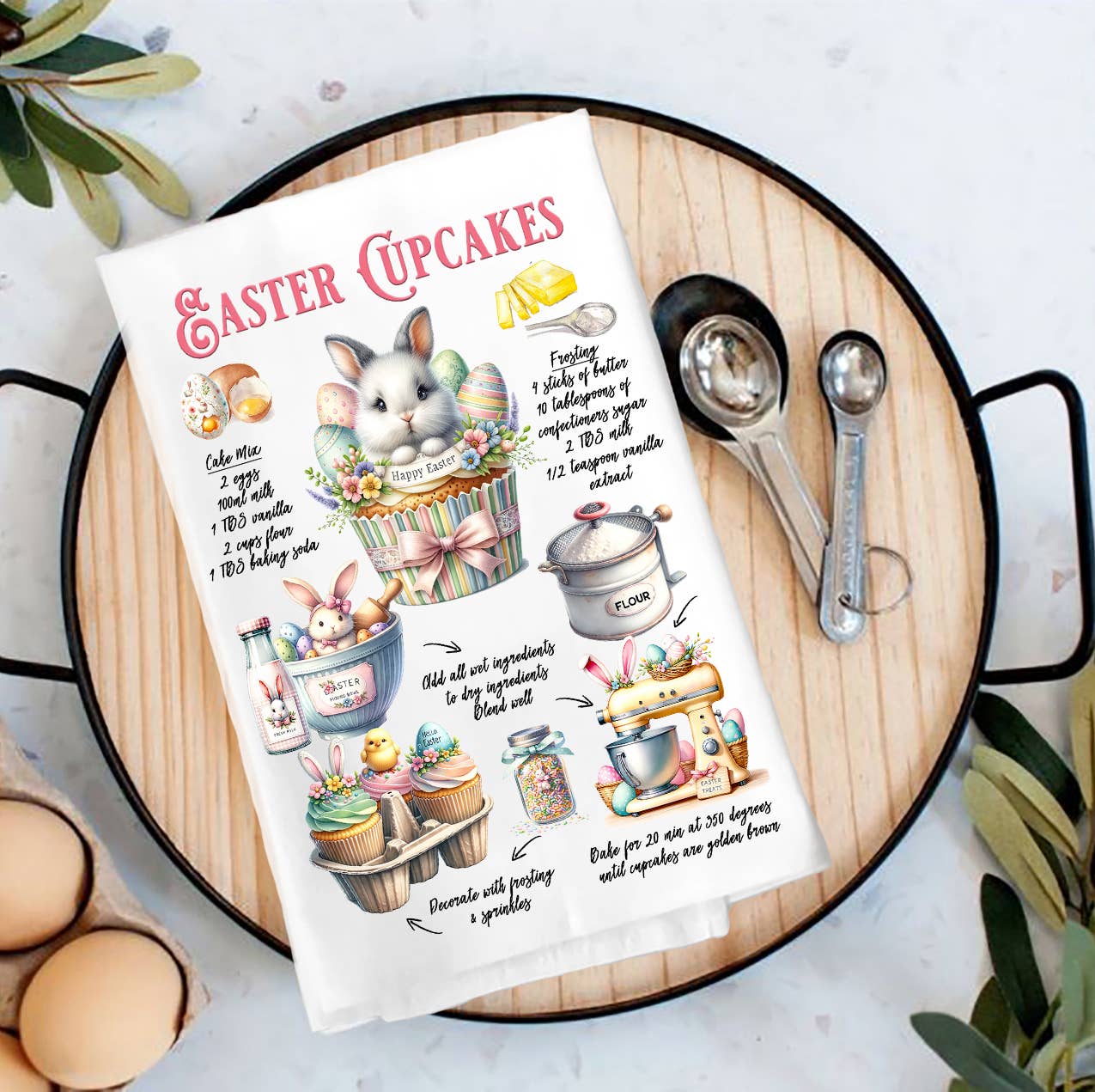 Easter Cucakes Recipe Bunny Tea Towel