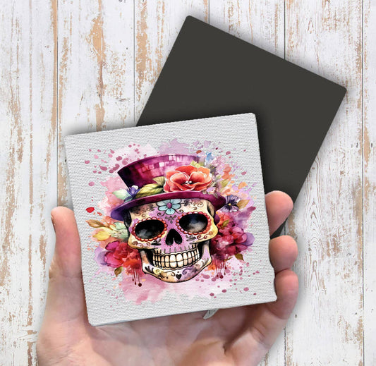 Day of the Dead Sugar Skull Top Hat Magnet Fridge - Sets of 2