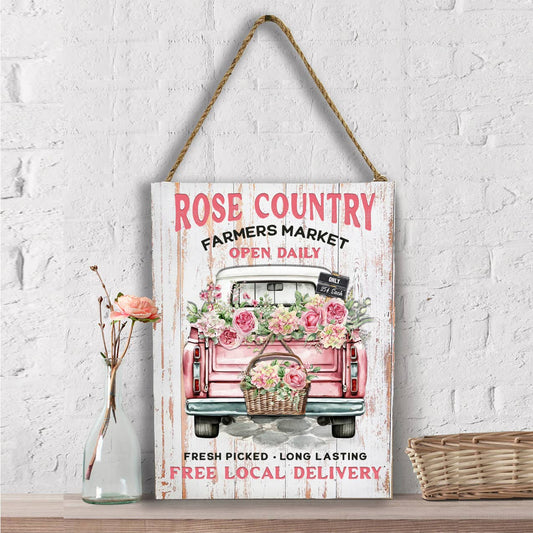 Country Rose Pink Pick Up Truck Wall Decor