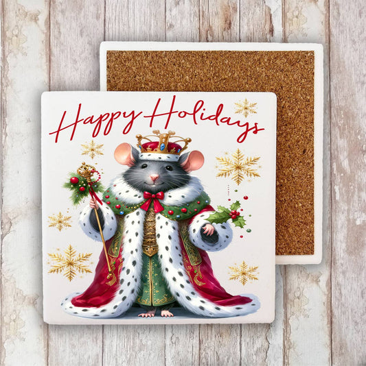 Christmas Mouse Happy Holidays Stone Coaster (Set of 2)