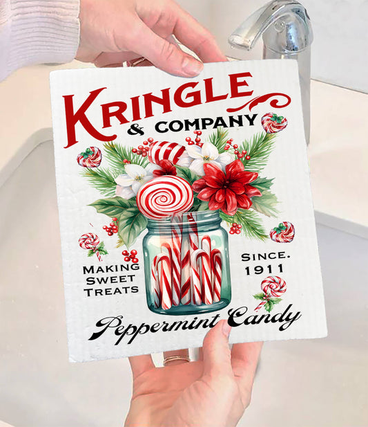Christmas Kringle Peppermint Candy Swedish Dishcloth (Set of 2)