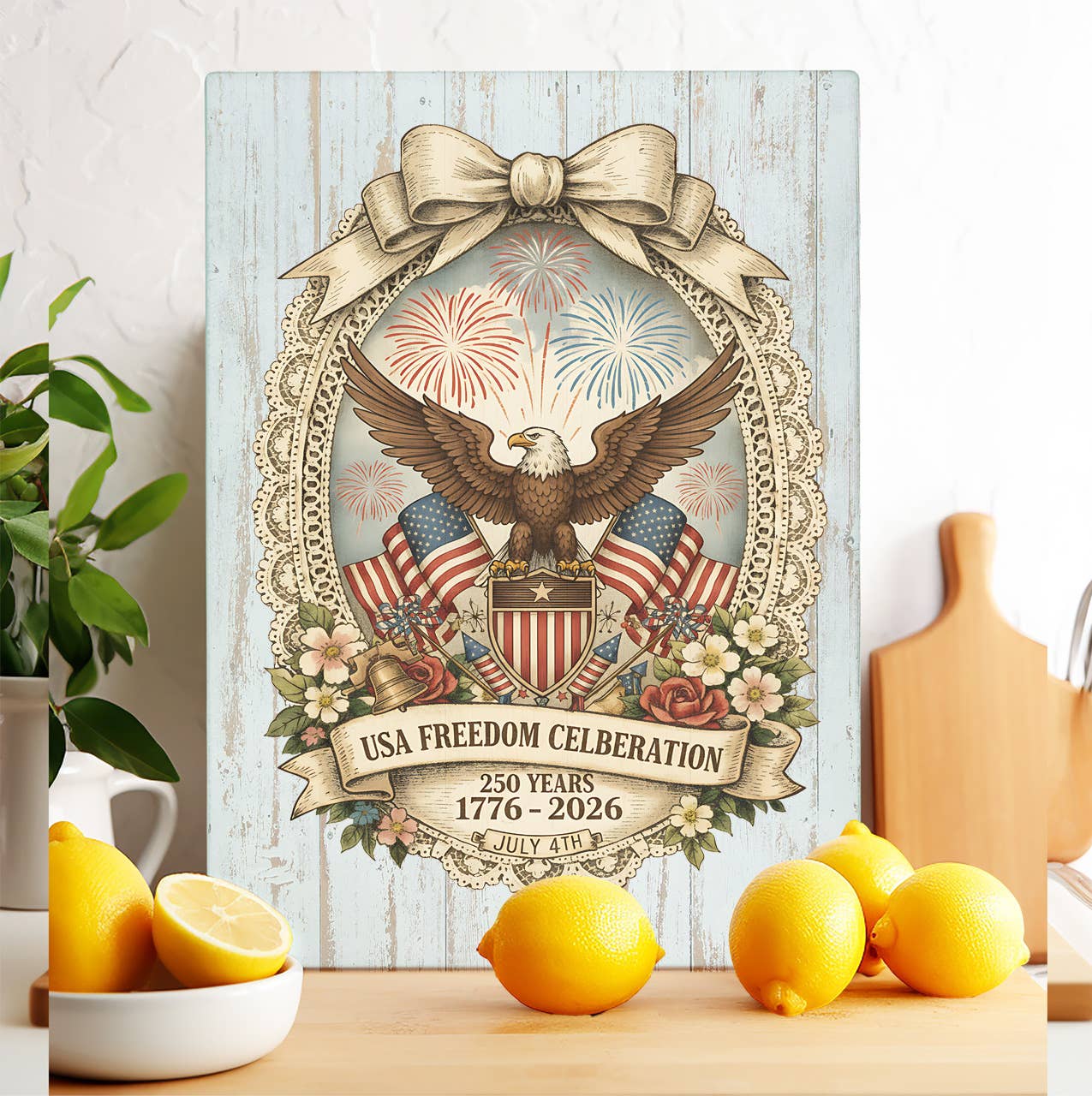 Patriotic Eagle 250 Anniversary America Glass Cutting Board