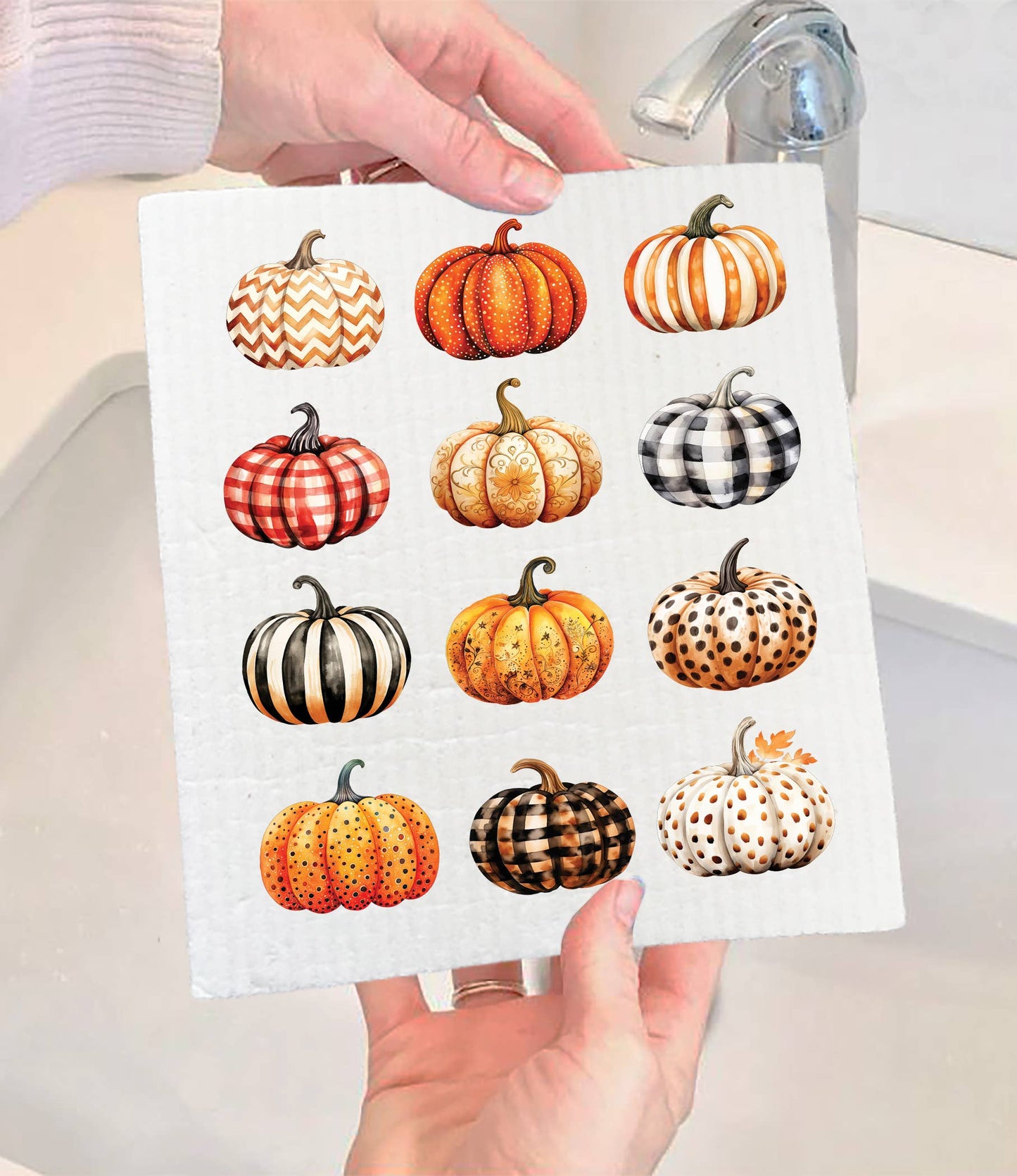 Fall Autumn Variety of PumpkinsSwedish Dishcloth-Sets of 2